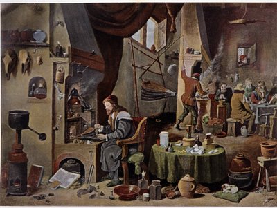 Un laboratorio di alchimista nel XVII secolo - secondo il dipinto di David Téniers il Giovane da David the Younger (after) Teniers