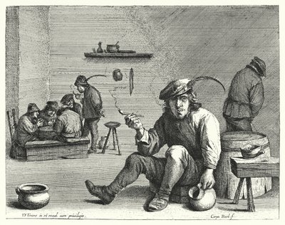 Il fumatore (incisione) da David the Younger (after) Teniers