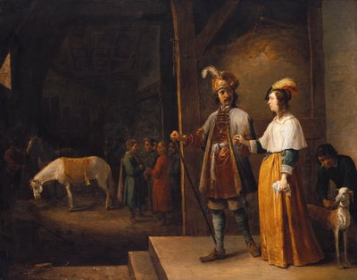 Una signora e un gentiluomo che entrano in una stalla da David Teniers the Younger