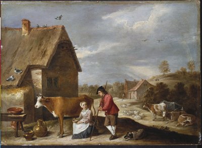 Una lattaia e un pastore fuori da un cottage, fine anni 1640 da David Teniers the Younger