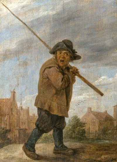 Un contadino che porta un palo da David Teniers the Younger