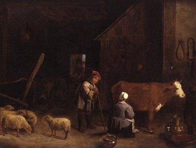 Un pastorello che parla con una lattaia in una stalla da David Teniers the Younger