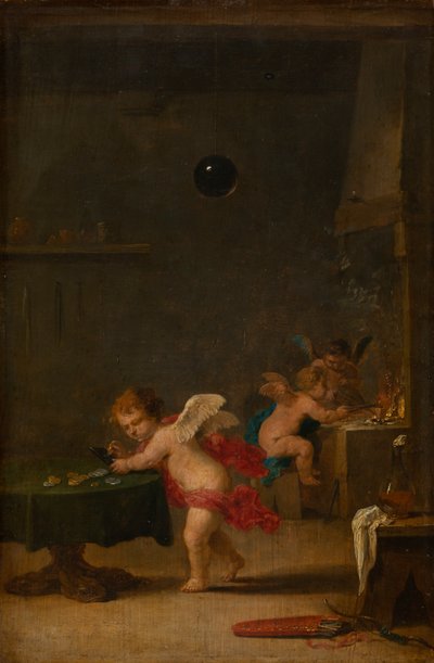 Amoretti in un laboratorio di alchimista, c.1635-37 da David the Younger Teniers