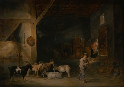 Fienile con capre e un ragazzo che suona il flauto, c.1640-45 da David Teniers the Younger