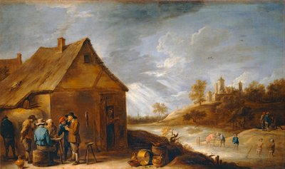 Cabaret vicino a un fiume con pescatori a rete ... da David the Younger Teniers