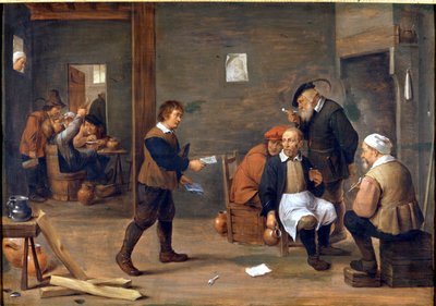 Uomini che si scaldano davanti al camino in un bistrot da David Teniers the Younger