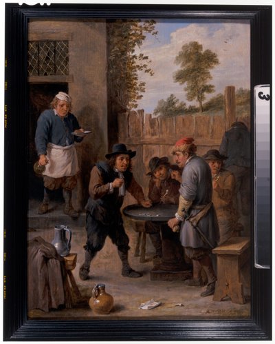 Contadini che giocano a dadi fuori da una locanda da David the Younger Teniers