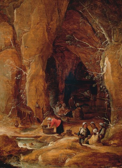 Vagabondi e lavandaie in una grotta da David Teniers the Younger