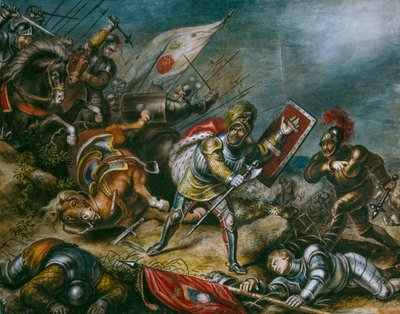 Un dipinto raffigura Riccardo III che combatte a piedi sul campo di Bosworth da Dean Conger