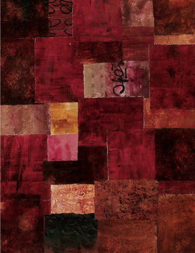 Patchwork cremisi astratto da Deb Chaney