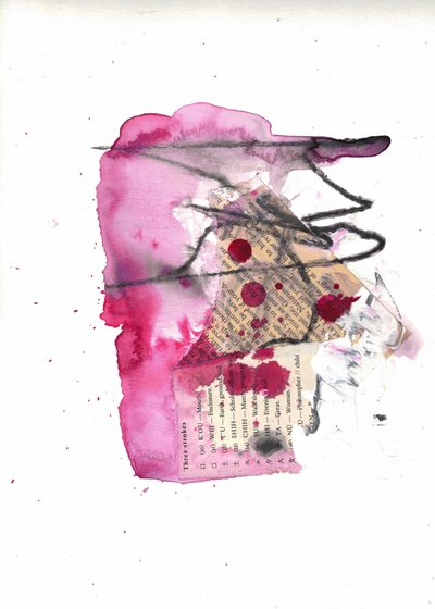 Collage astratto dai colori vivaci in rosa da Deb Chaney