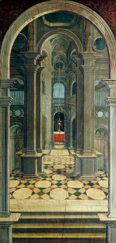 Prospettiva dipinta da Defendente Ferrari, nella sezione posteriore del coro del XVI secolo, Chiesa di San Girolamo, Biella, Italia da Defendente Ferrari