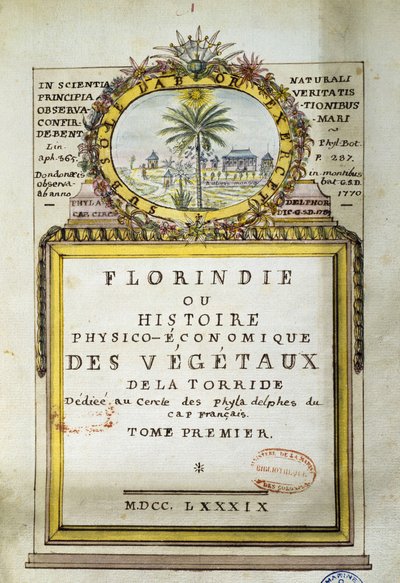 Frontespizio di Florindie ou Historie physico-economique des vegetaux de la Torride da Delahaye Delahaye