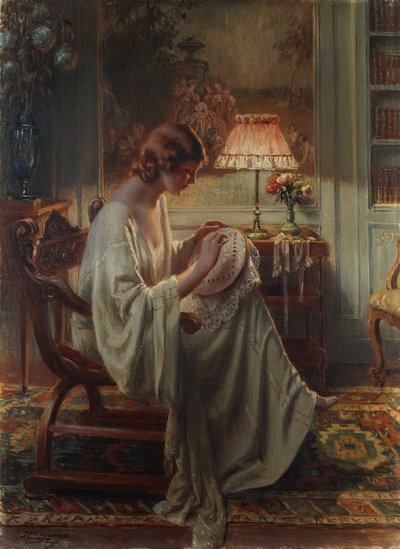Una Signora che Cuce in un Interno da Delphin Enjolras