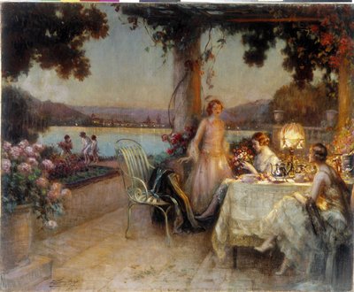 Di sera sulla terrazza. Dipinto di Delphin Enjolras (1857-1945), Menzione obbligatoria: Collezione fondazione regards de Provence. Marsiglia (cm 57x73) DR da Delphin Enjolras