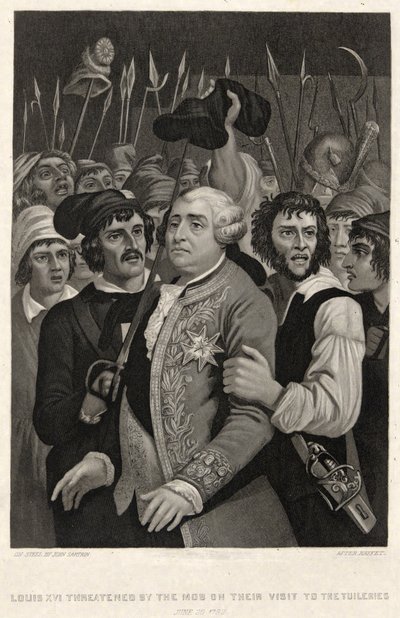 Luigi XVI minacciato dalla folla durante la loro visita alle Tuileries, 20 giugno 1792 da Denis Auguste Marie (after) Raffet