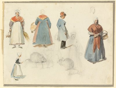 Foglio di schizzi: Uomini, donne e topi da Denis Auguste Marie Raffet