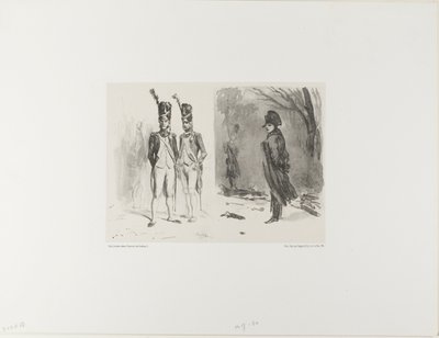 Foglio con Schizzo (Granatiere della Guardia, Napoleone in un Bivacco) da Denis Auguste Marie Raffet