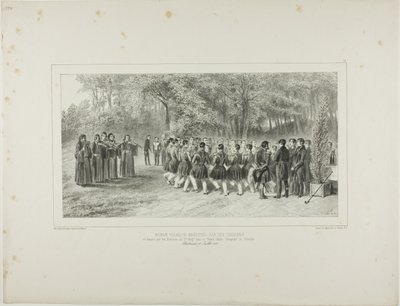 Giro della Valacchia, eseguito dagli zigani e danzato dai musicisti del secondo reggimento a casa del principe Ghika, Ghospodar, Valacchia da Denis Auguste Marie Raffet