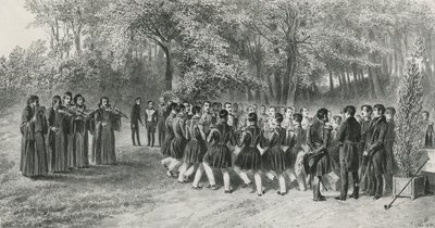 Danza valacca, eseguita dagli zingari e ballata dai musicisti del Secondo Reggimento a casa del Principe Ghika, Ghospodar, Valacchia, 1839 da Denis Auguste Marie Raffet
