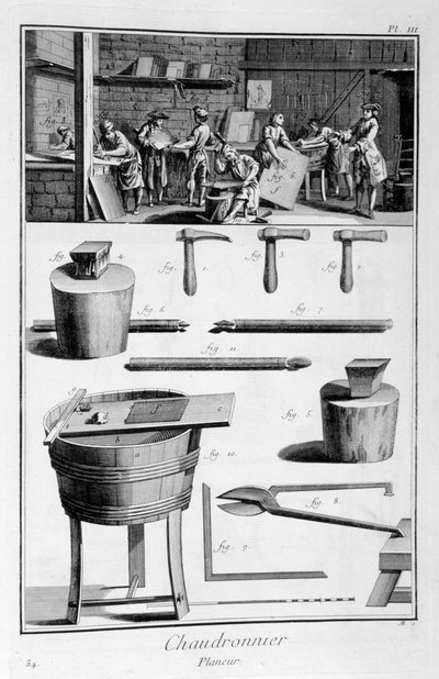 Interno di un Ferramenta e piani degli strumenti da Denis Diderot
