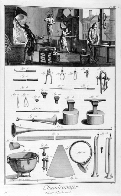Interno di un ferramenta e piani degli strumenti, 1751-1777 da Denis Diderot