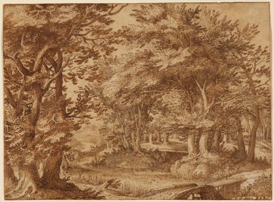 Paesaggio forestale con castello lontano da Denys van Alsloot