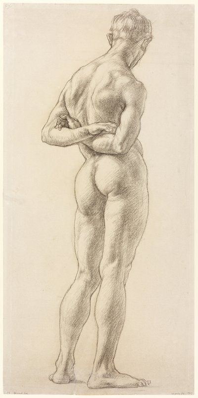 Studio di una figura maschile, 1906-07 circa (gesso nero su carta) da Derwent Lees