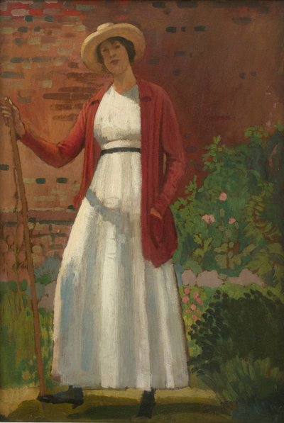 Lyndra in giardino, 1913 circa (olio su tavola) da Derwent Lees
