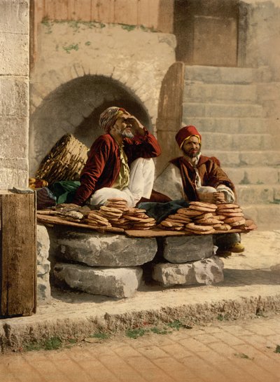 Venditore di pane di Gerusalemme, Terra Santa, c.1890-c.1900 da Detroit Photographic Co.