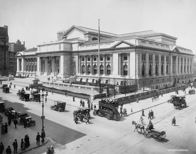 Edificio della Biblioteca Pubblica di New York, c.1911-20 (foto in b/n) da Detroit Publishing Co.