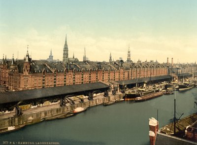 Magazzini ai moli, Amburgo, Germania, stampa fotocromatica, c.1900 da Detroit Publishing Co.