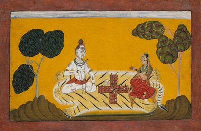 Shiva e Parvati che giocano a Chaupar: Foglio da una serie di Rasamanjari da Devidasa of Nurpur