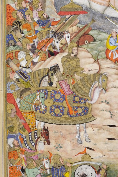 Dettaglio delle Truppe di Babur che prendono la Fortezza di Kabul, c.1590-1600 da Dhannu, and Dharmdas Farrukh