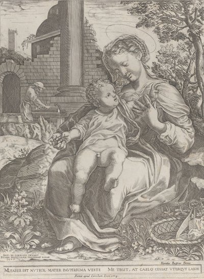 La Sacra Famiglia in Egitto, con Giuseppe come falegname sullo sfondo, [1577], ripubblicato 1774 da Diana Mantuana