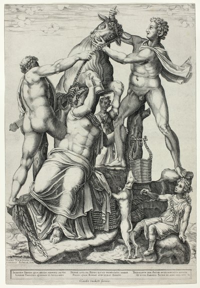 Il toro Farnese con Dirce, Zeto e Anfione da Diana Scultori