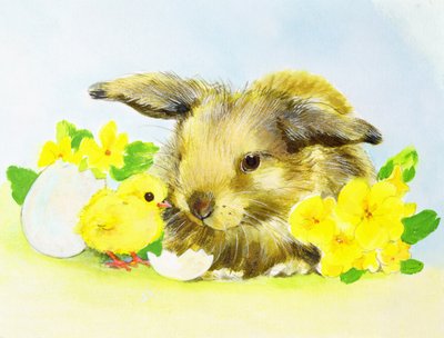 Coniglietto di Pasqua con primula e pulcino da Diane Matthes