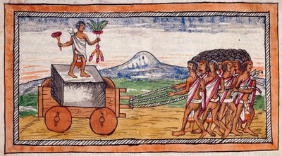 Gli Aztechi trasportano pietre per costruire le loro città, acquerello dalla Storia delle Indie di Diego Duran da Diego Duran