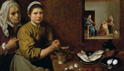 Scena di Cucina con Cristo nella Casa di Marta e Maria, c.1618 da Diego Velázquez