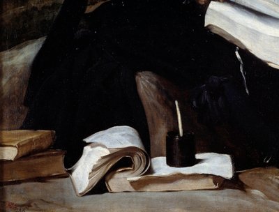 Ritratto del giullare Diego de Acedo detto il cugino, dettaglio. Libri da Diego Velázquez