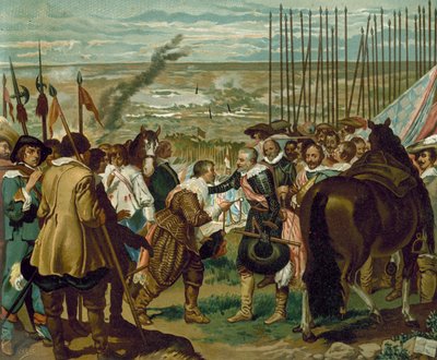 La resa di Breda, Paesi Bassi, 1625 (cromolitografia) da Diego Velázquez
