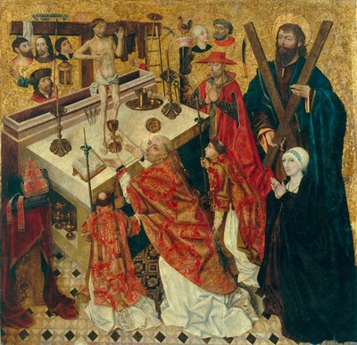 Messa di San Gregorio - Dipinto di Diego de la Cruz (attivo 1482-1500) - prima del 1480 - Olio su legno - 168x168 - Museo Nazionale d