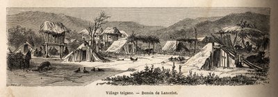Un villaggio zingaro. Incisione per illustrare il viaggio da Parigi a Bucarest, di Lancelot, disegnatore, nel 1860, pubblicato in "Le tour du monde, nouveau journal des voyages", sotto la direzione di Edouard Charton da Dieudonne Auguste Lancelot