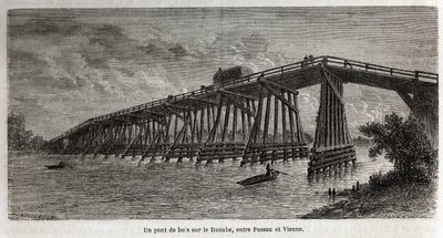 Un ponte di legno sul Danubio, tra Passau e Vienna da Dieudonne Auguste Lancelot