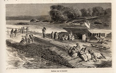 Una zattera di legno sul Danubio, per il trasporto di merci e persone da Dieudonne Auguste Lancelot