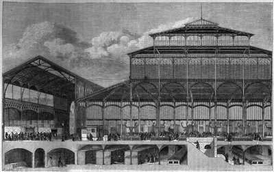 Sezione trasversale delle Halles di Parigi nel 1862. Incisione di Lancelot in 