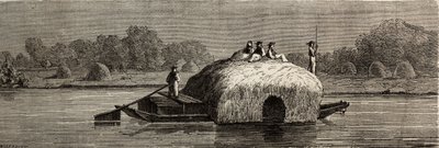 Taglio, raccolta e trasporto del foraggio sulle rive del Danubio. Disegno di Lancelot per illustrare il suo viaggio da Parigi a Bucarest nel 1860. Incisione in "Le tour du monde", a cura di Edouard Charton da Dieudonne Auguste Lancelot