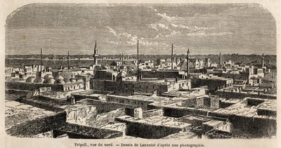 Veduta generale di Tripoli, disegno di Lancelot, per illustrare le passeggiate tripolitane, nel 1860, del Barone de Krafft. Incisione in "Le tour du monde" 1861. Collezione Selva. da Dieudonne Auguste Lancelot