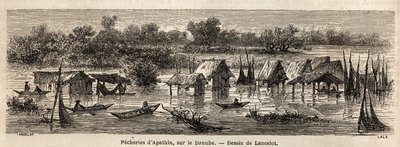 Le pesche di Apathin (Serbia), sul Danubio. Disegno di Lancelot, per illustrare il suo viaggio da Parigi a Bucarest nel 1860. Incisione in "Le tour du monde", a cura di Edouard Charton da Dieudonne Auguste Lancelot
