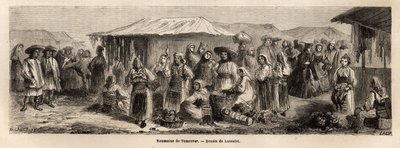 La popolazione ambulante di Tesmevar (o Timisoara) in Romania. Incisione per illustrare il viaggio da Parigi a Bucarest, di Lancelot, disegnatore, nel 1860, pubblicato in "Le tour du monde, nouveau journal des voyages", sotto la direzione di Edouard Charto da Dieudonne Auguste Lancelot